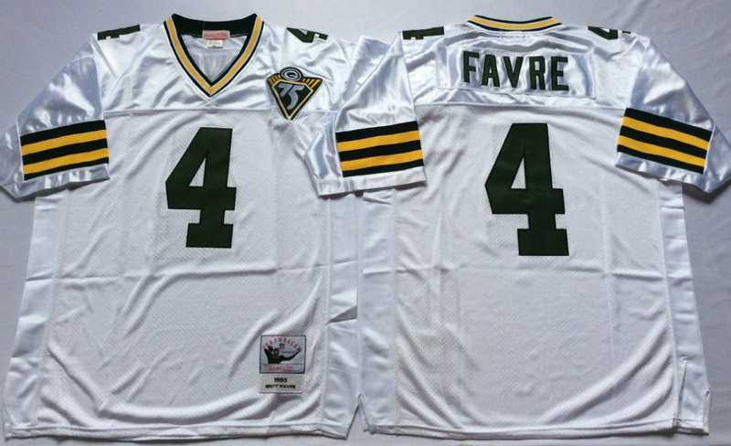 Packers 4 Brett Favre White M&N Throwback Jersey